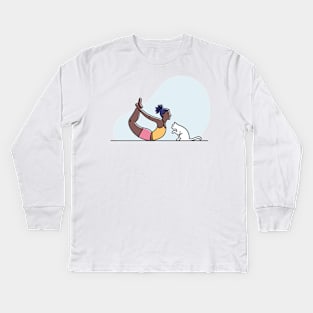 YOGA WITH CAT ILLUSTRATION Kids Long Sleeve T-Shirt